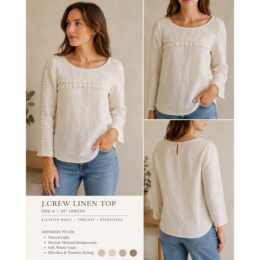 J Crew Milkmaid Fringe Poet Linen Top Coastal Festival Bohemian Over Size 4 Or M